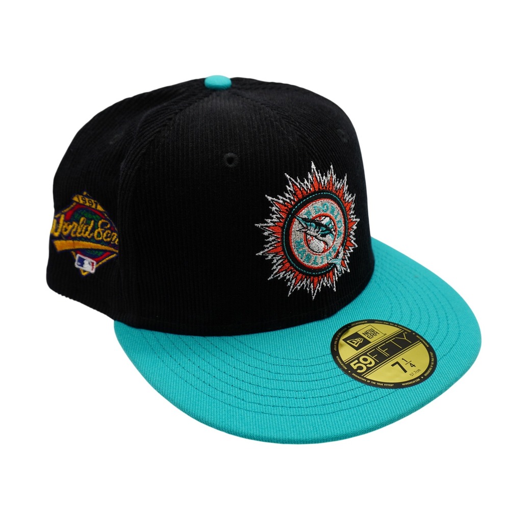 New Era Florida Marlins Fitted Hat Mens 7 1/4 Black Corduroy 1997 World Series